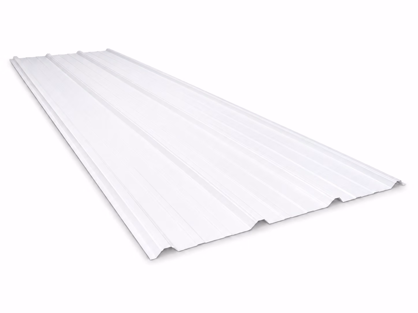 White corrugated metal roofing sheet panel isolated on white background.